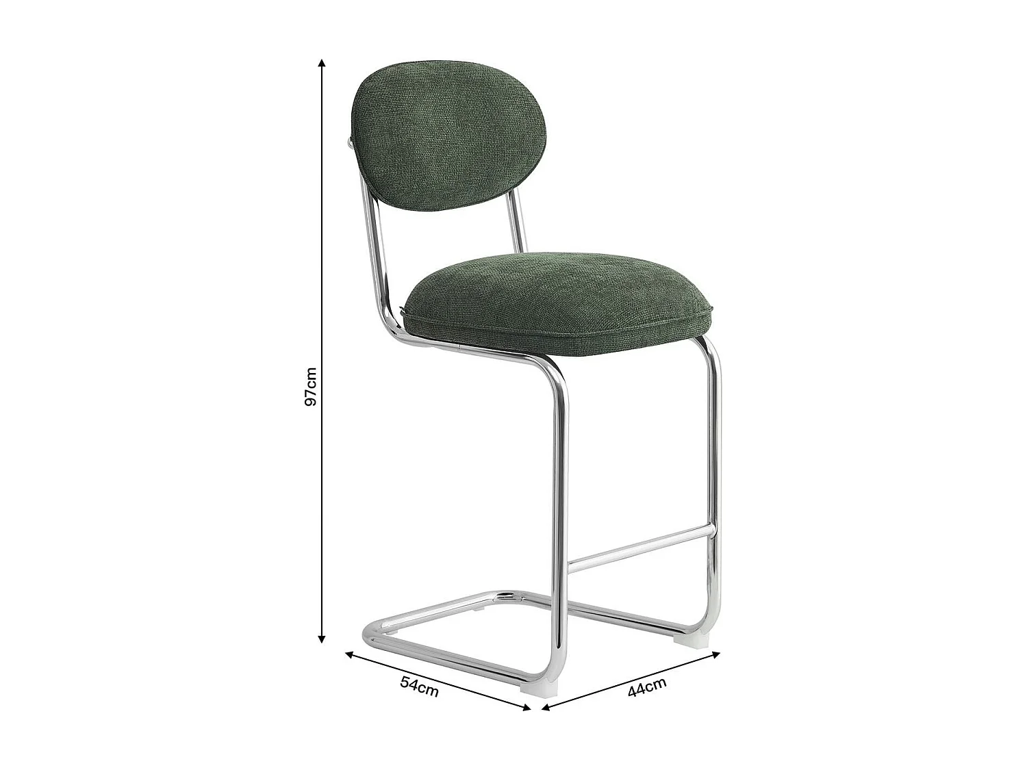 Lot de 2 tabourets de bar en tissu chenille vert, piètement chromé - Lou