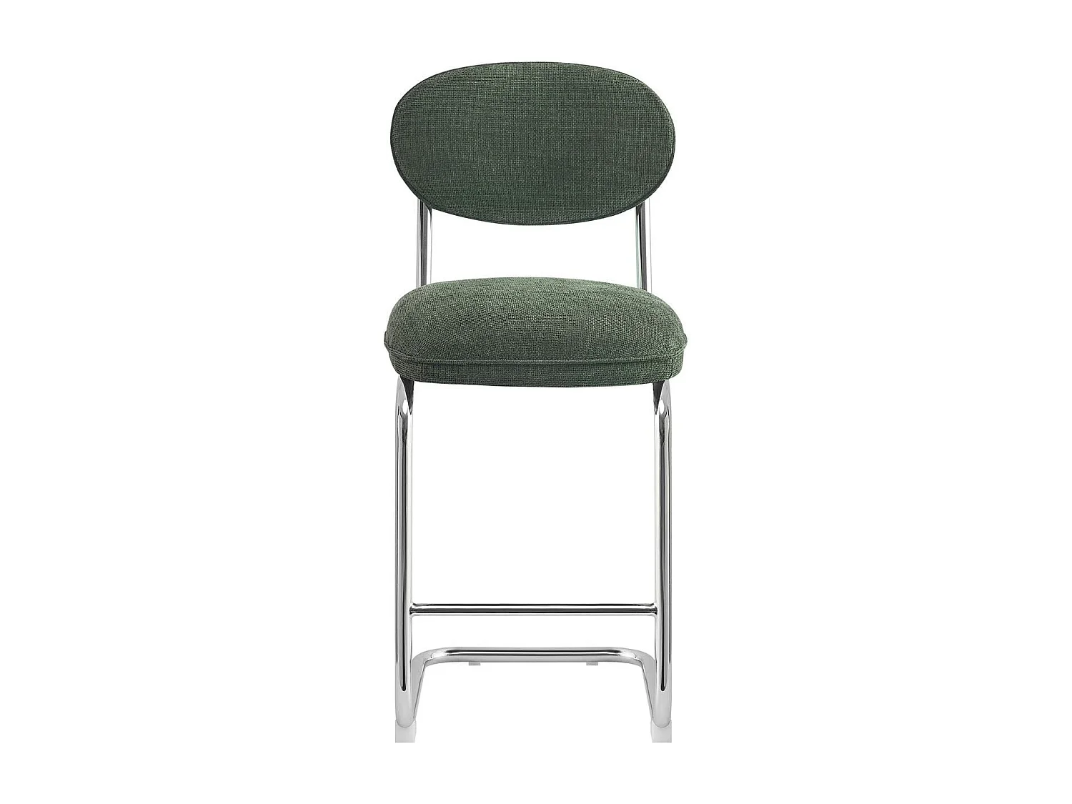 Lot de 2 tabourets de bar en tissu chenille vert, piètement chromé - Lou