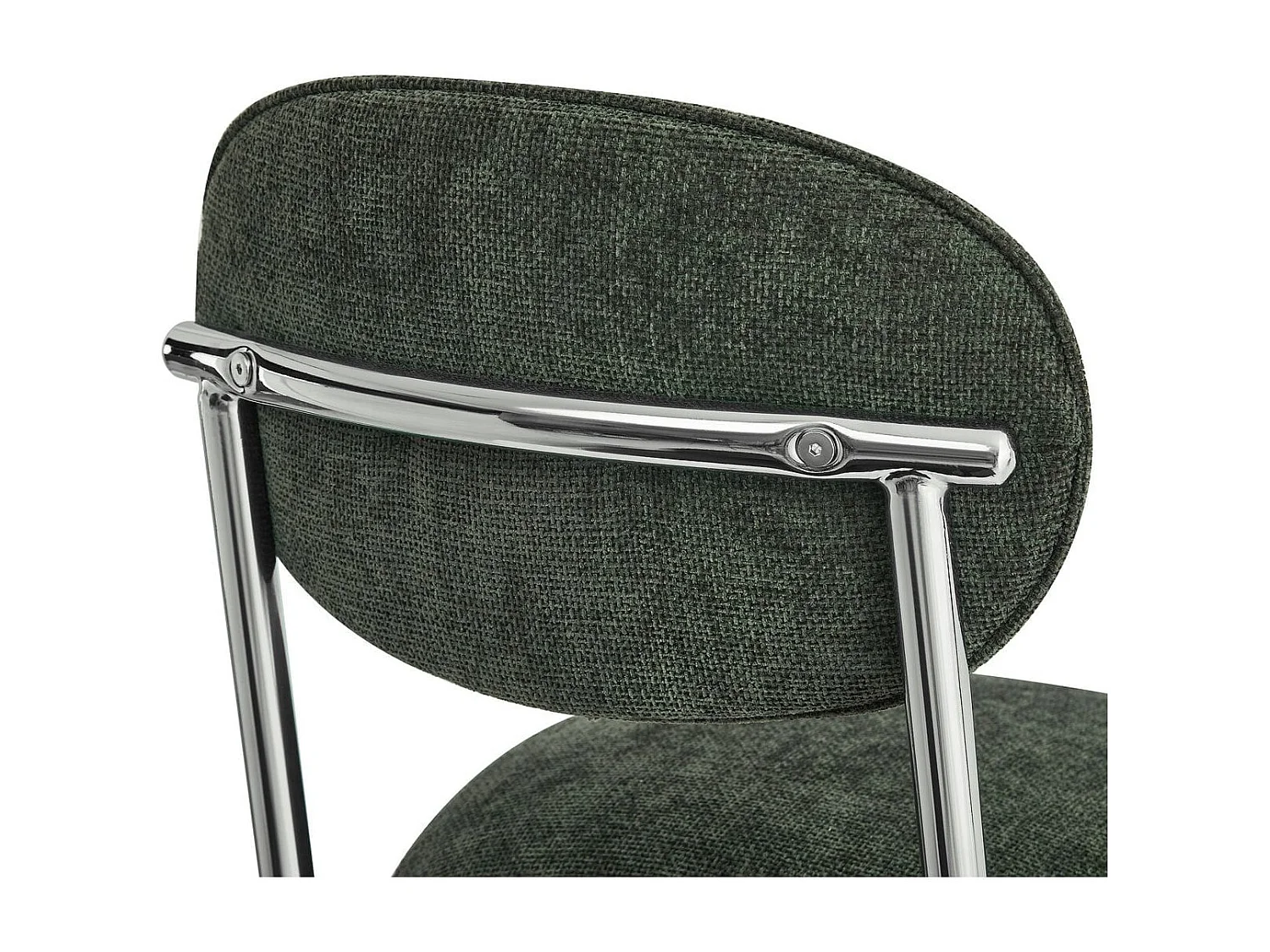 Lot de 2 tabourets de bar en tissu chenille vert, piètement chromé - Lou
