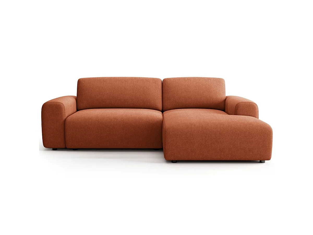 Canapé d'angle convertible 5 places en tissu chenille terracotta