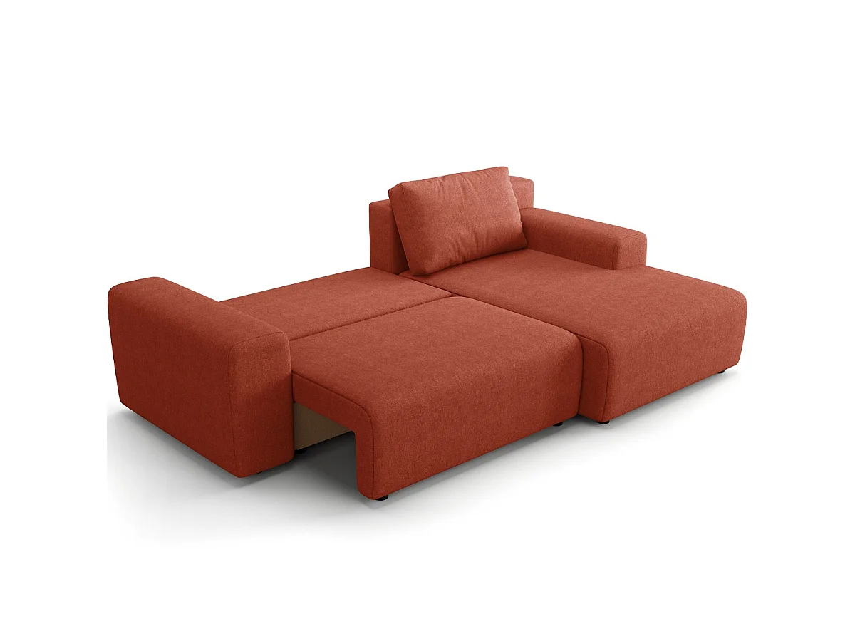 Canapé d'angle convertible 5 places en tissu chenille terracotta