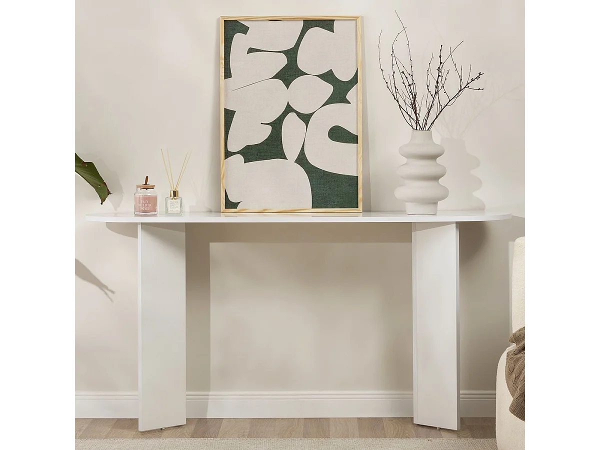 Console ovale effet bois blanc 150 cm - Malva