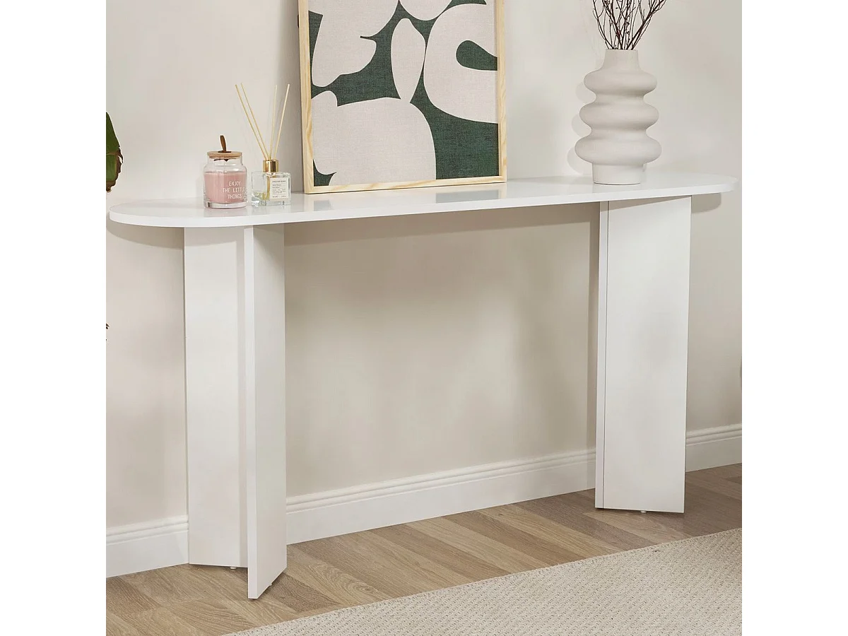 Console ovale effet bois blanc 150 cm - Malva