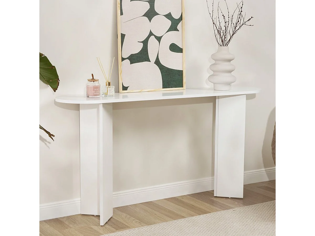 Console ovale effet bois blanc 150 cm - Malva