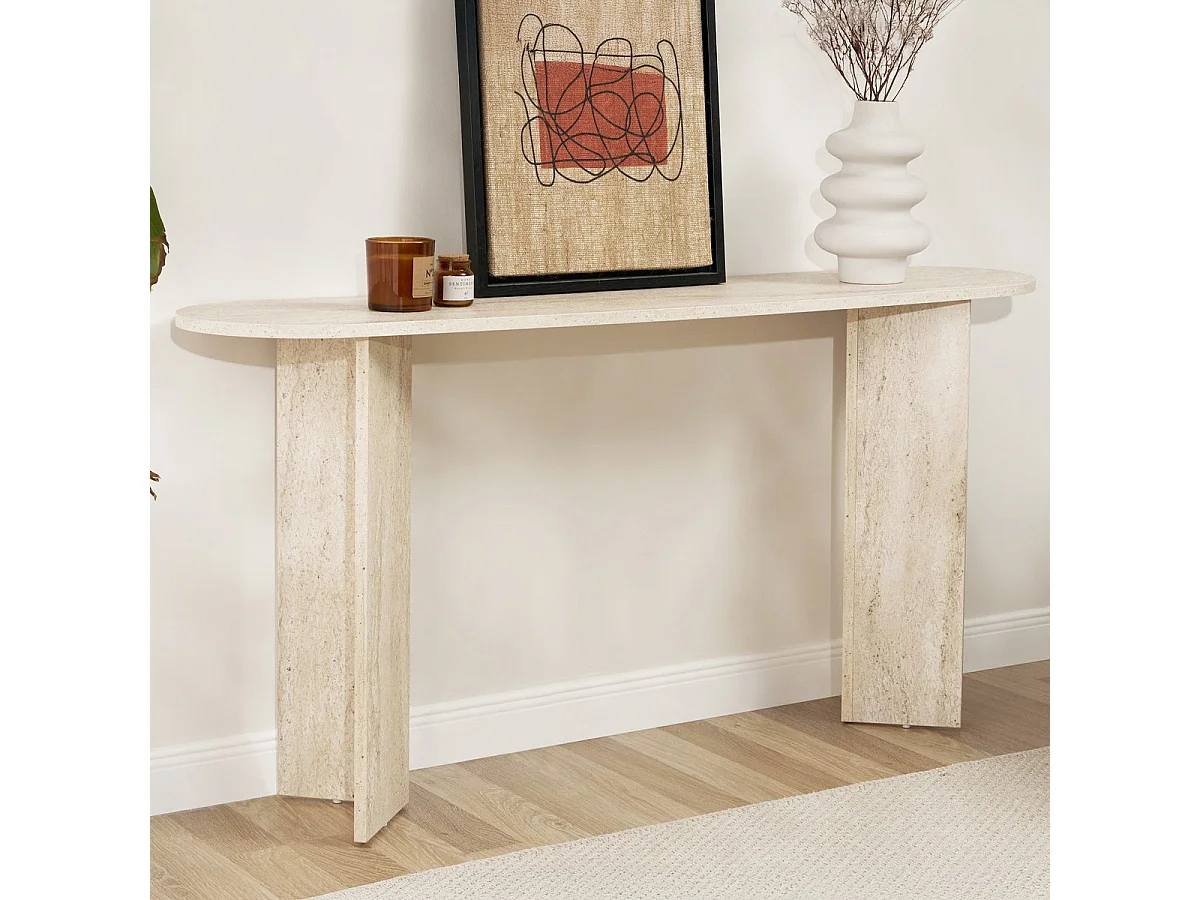 Console ovale effet travertin 150 cm - Malva