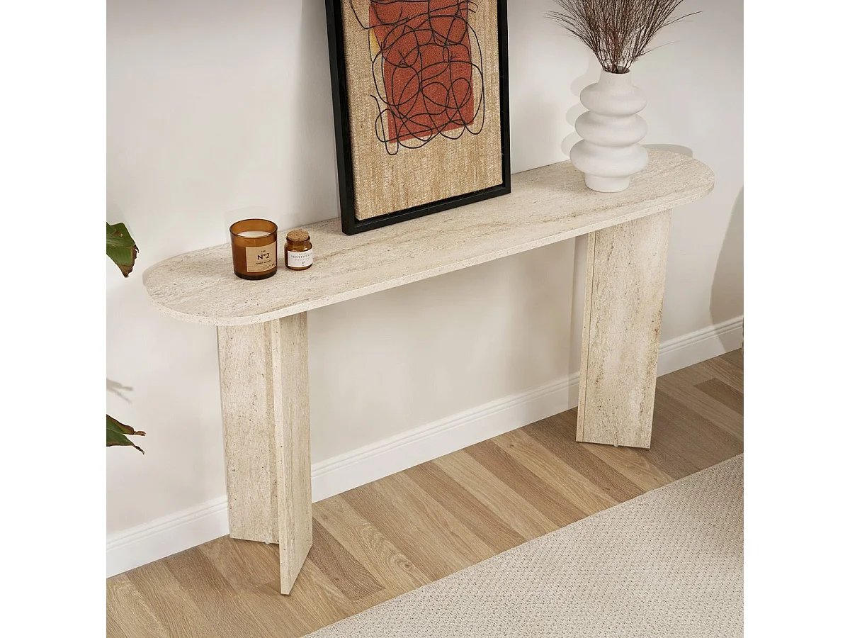 Console ovale effet travertin 150 cm - Malva
