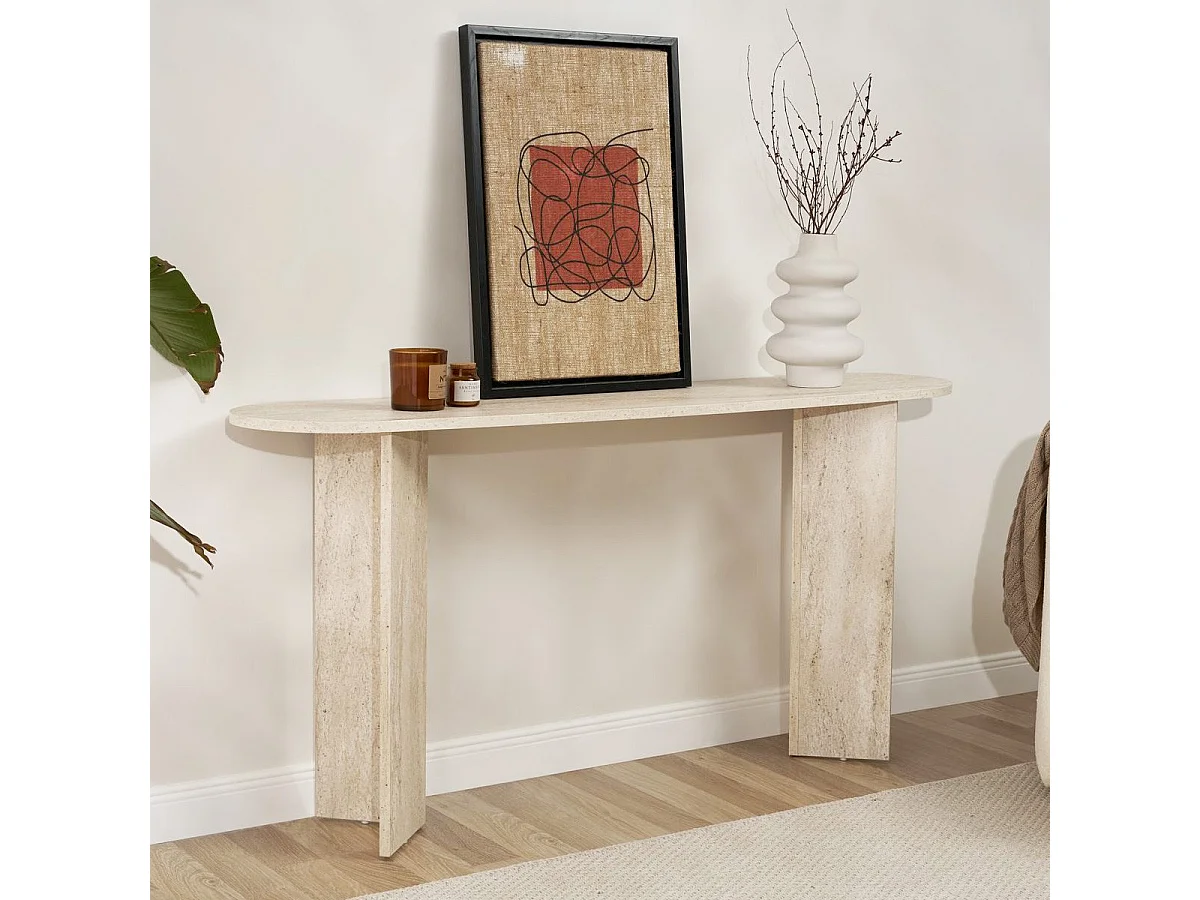 Console ovale effet travertin 150 cm - Malva