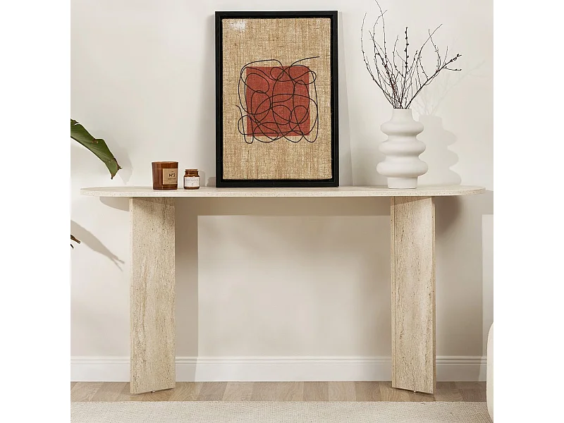 Console ovale effet travertin 150 cm - Malva