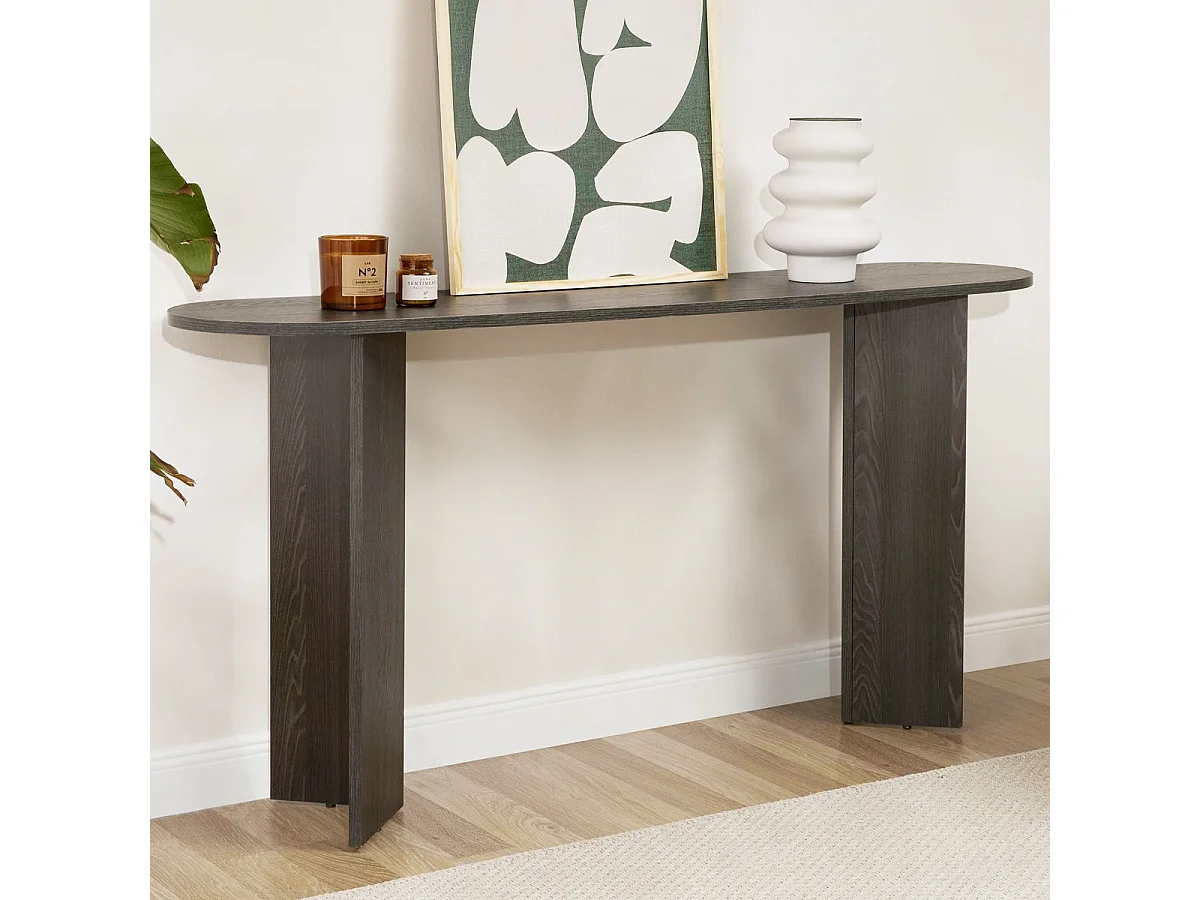 Console ovale effet bois noir 150 cm - Malva