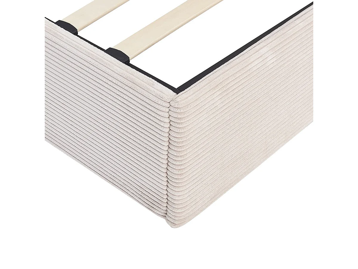 Lit coffre adulte 180x200 cm en velours côtelé beige avec tête de lit en bois et cannage - Elsa