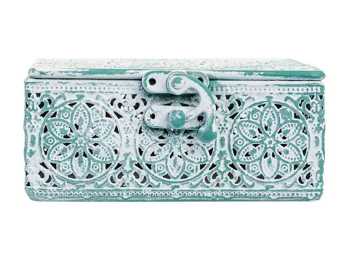 Boîte métallique bleue 12.5x12.5x6h cm (hauteur)