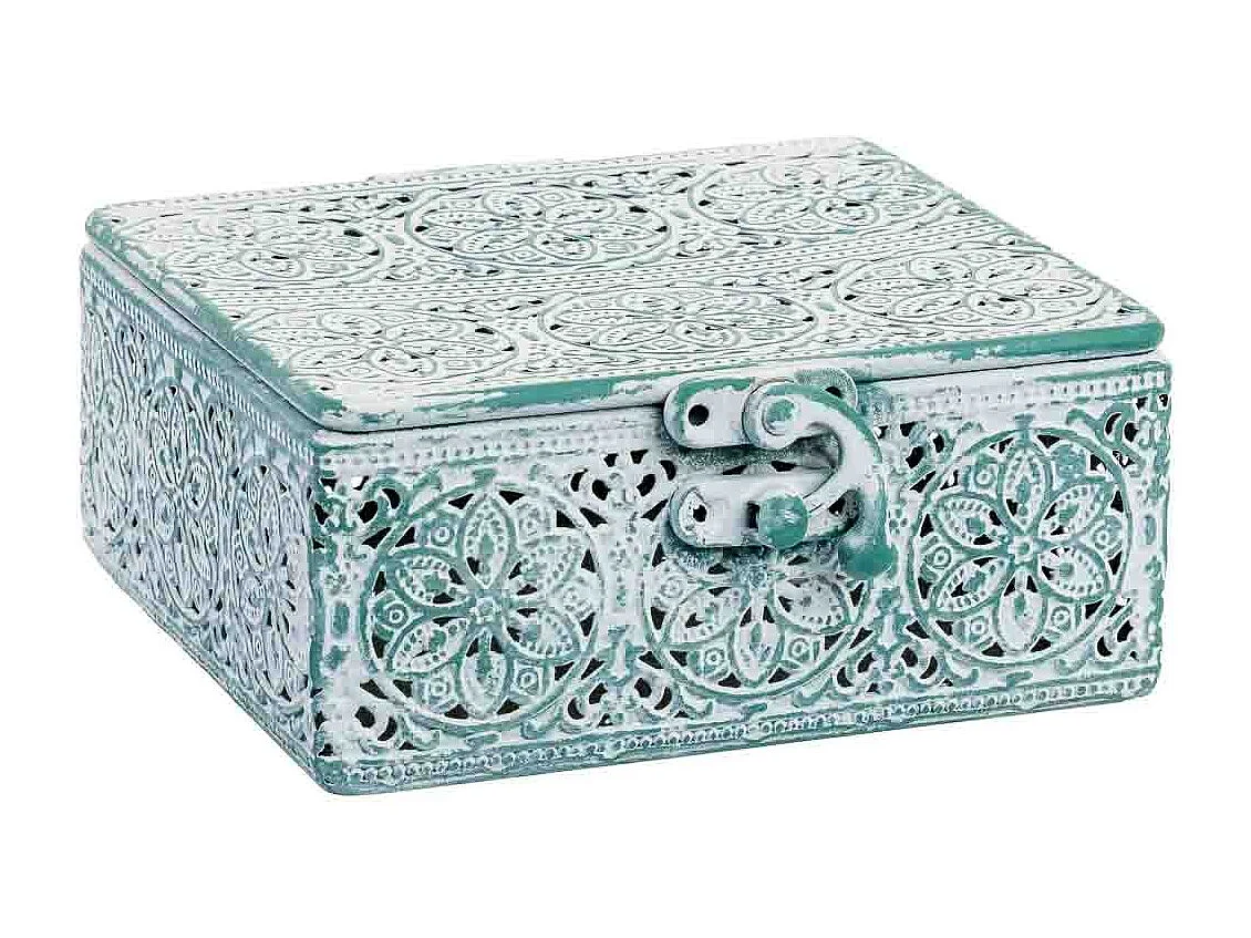 Boîte métallique bleue 12.5x12.5x6h cm (hauteur)