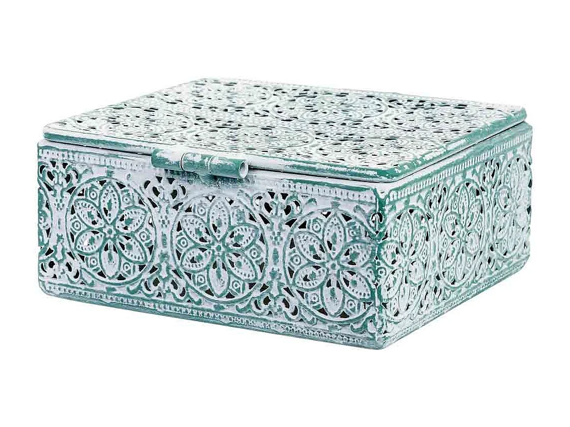 Boîte métallique bleue 12.5x12.5x6h cm (hauteur)