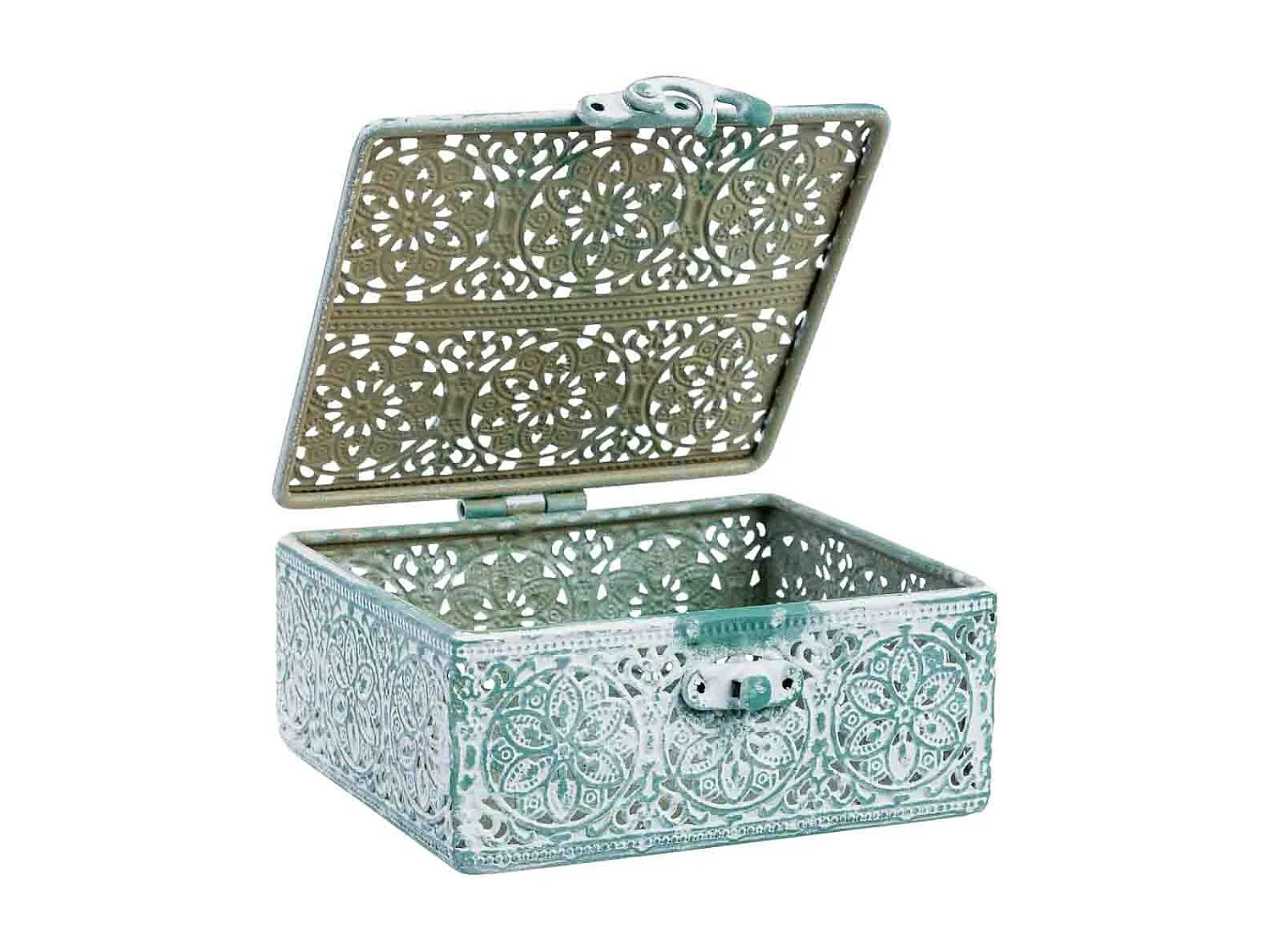 Boîte métallique bleue 12.5x12.5x6h cm (hauteur)