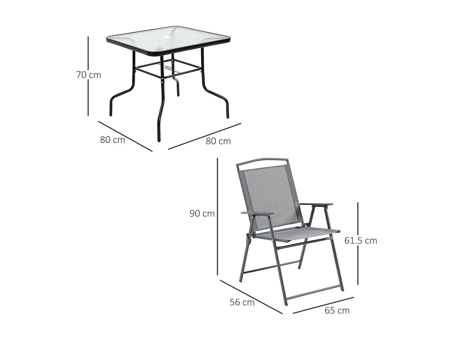 EasyComfort Set Tavolo con 4 Sedie da Giardino Pieghevoli e Foro per Ombrellone, Nero