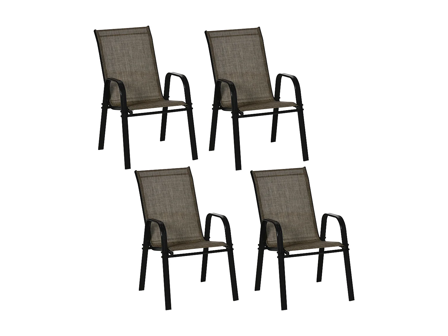 EasyComfort Sedie da Giardino Set 4 Pezzi, Sedie da Esterno Impilabili in Metallo e Tessuto Traspirante, Marrone