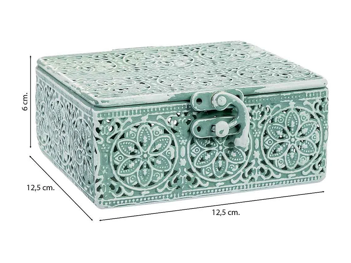 Boîte en métal vert 12.5x12.5x6h cm (hauteur)