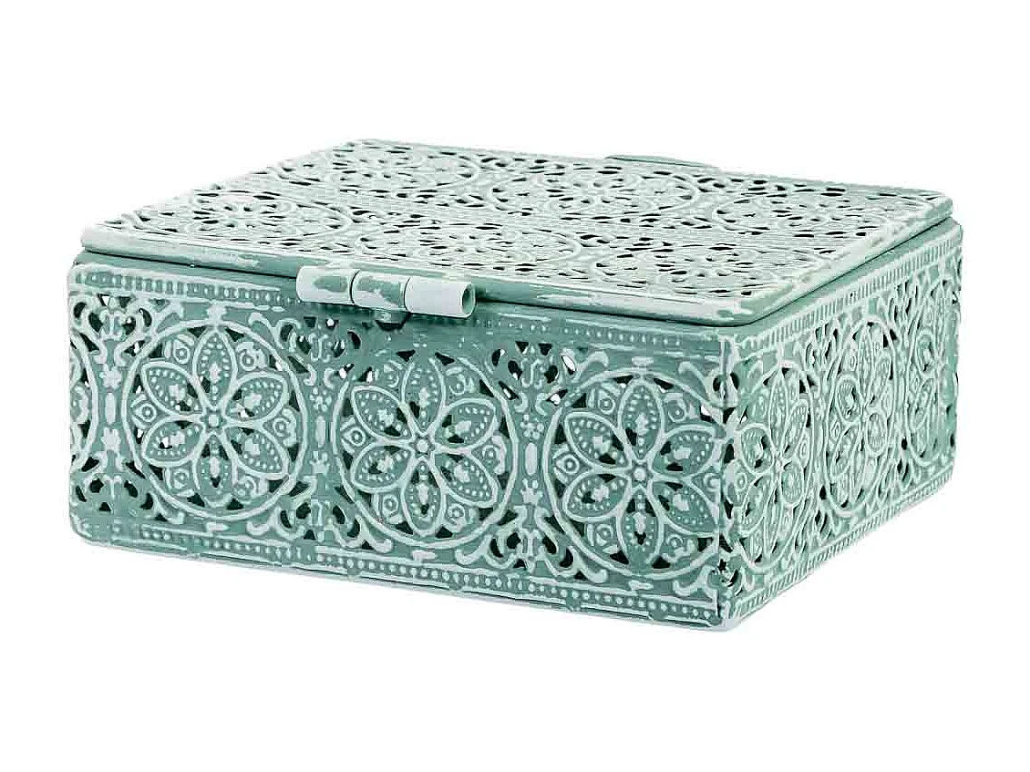 Boîte en métal vert 12.5x12.5x6h cm (hauteur)