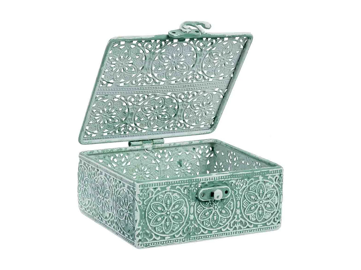 Boîte en métal vert 12.5x12.5x6h cm (hauteur)