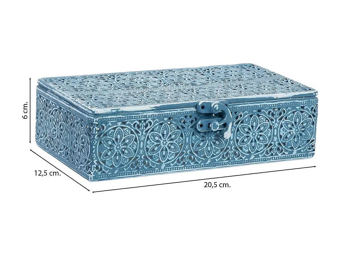 Boîte en métal bleu 20.5x12.5x6h cm (hauteur)