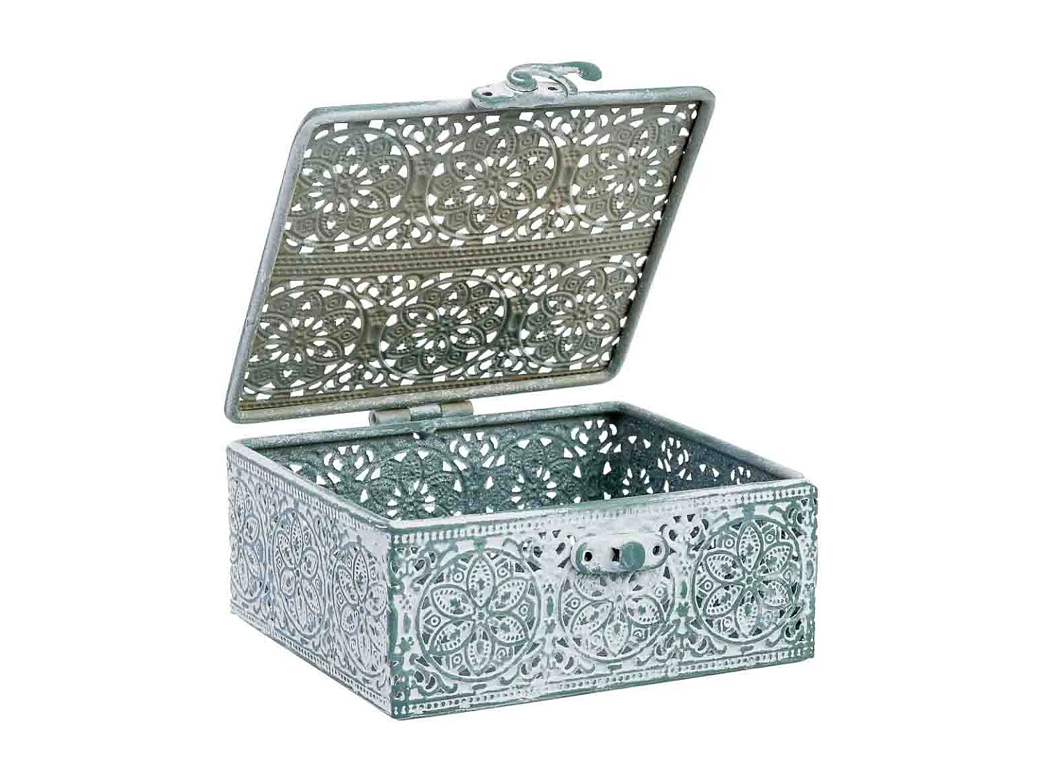 Boîte métallique verte 12.5x12.5x6h cm (hauteur)