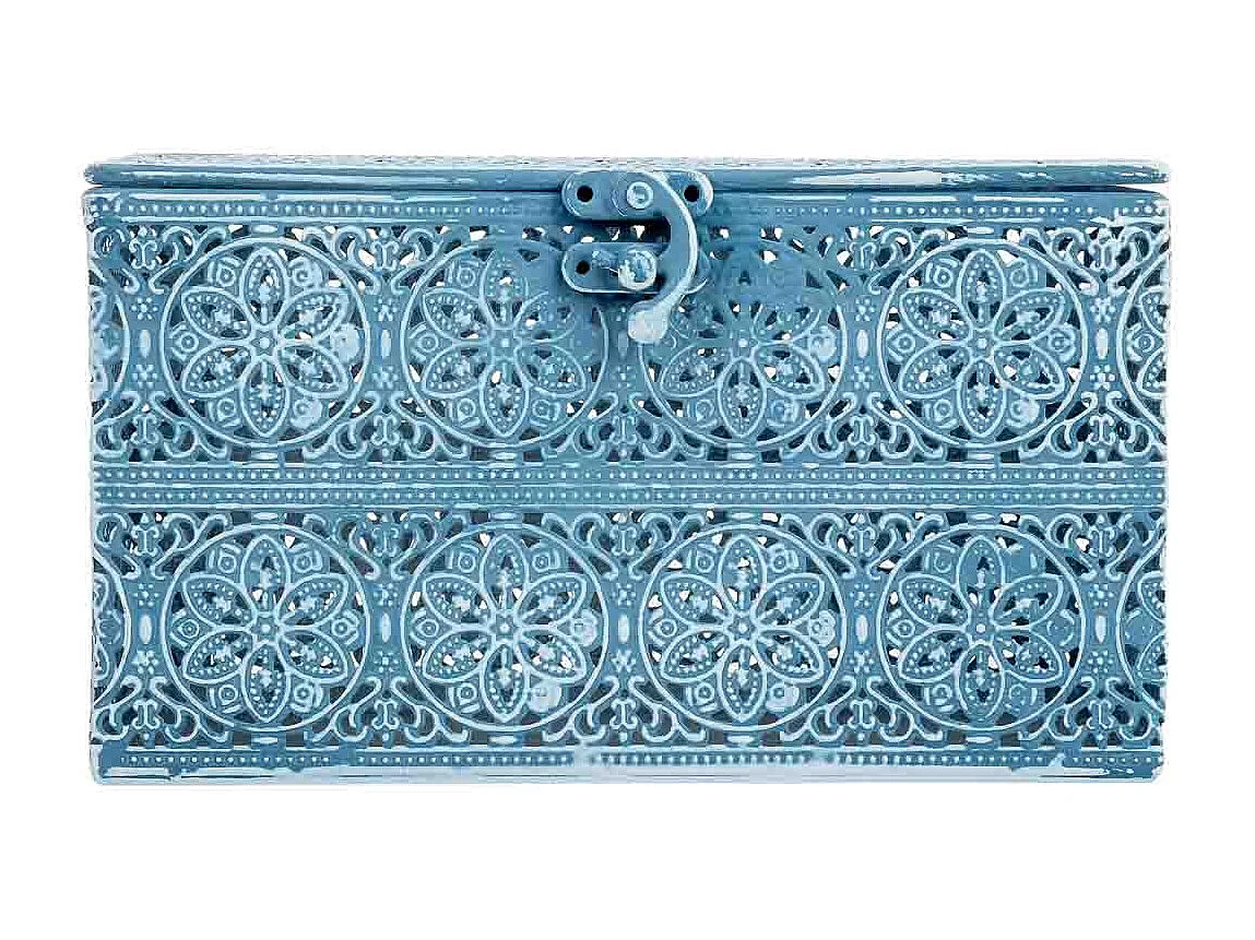 Boîte métallique bleue 20.5x12.5x11.5h cm (hauteur)