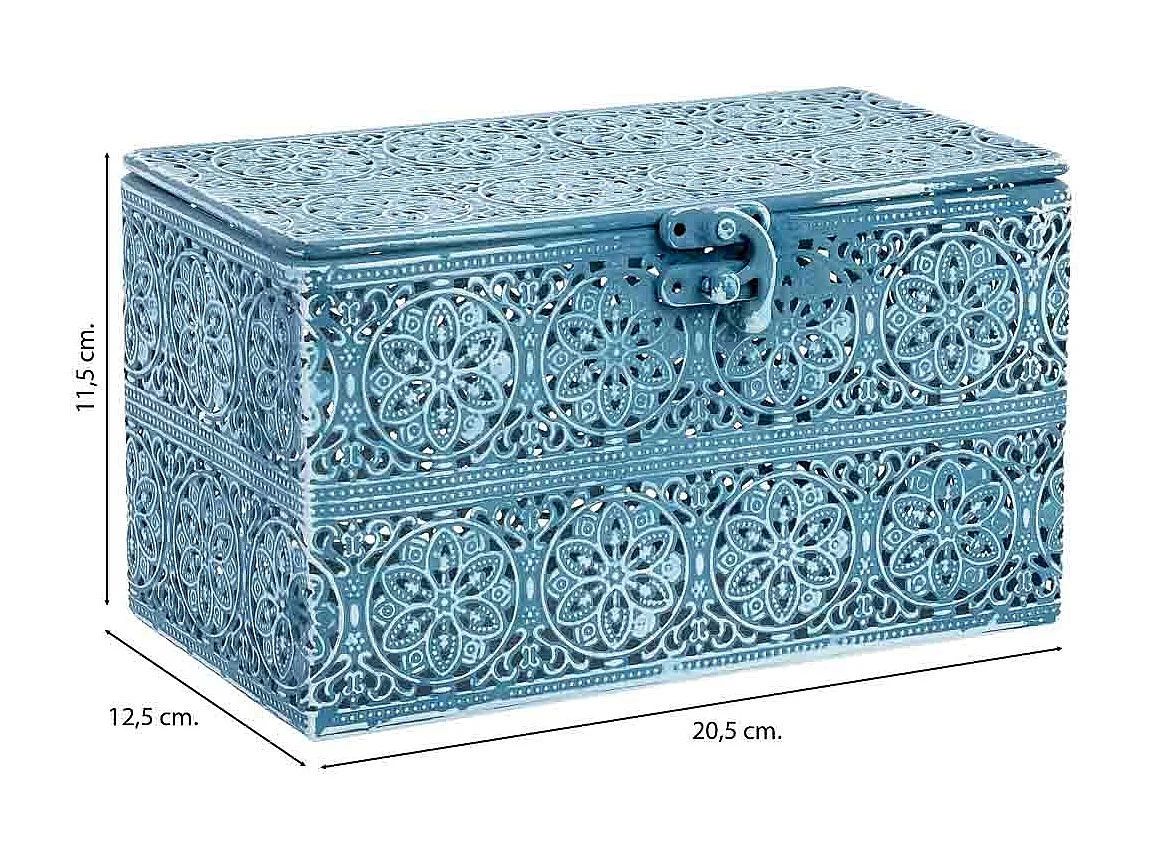 Boîte métallique bleue 20.5x12.5x11.5h cm (hauteur)