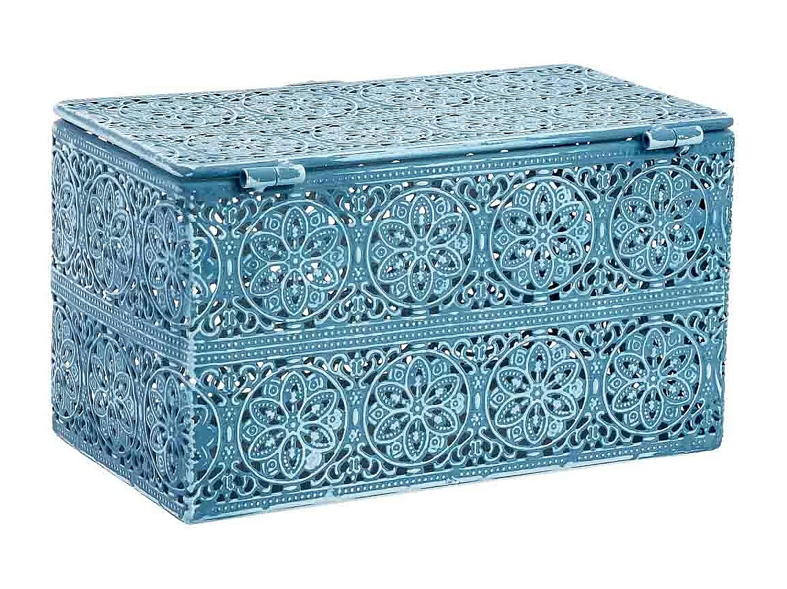 Boîte métallique bleue 20.5x12.5x11.5h cm (hauteur)