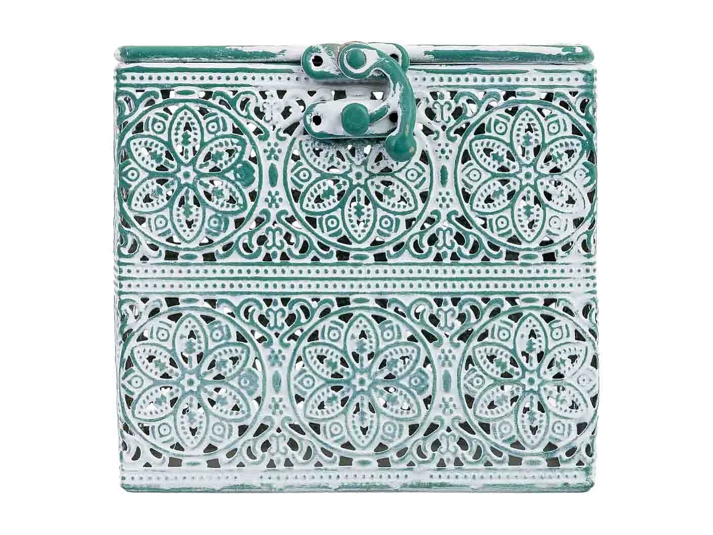 Boîte en métal vert 12.5x12.5x11.5h cm (hauteur)