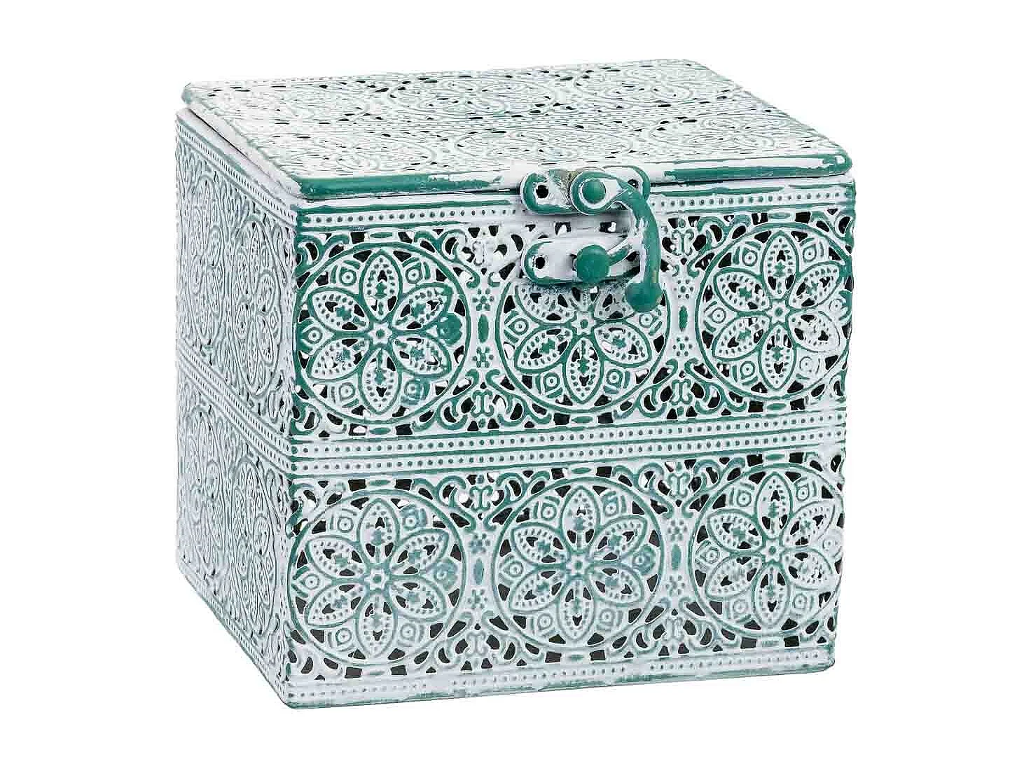 Boîte en métal vert 12.5x12.5x11.5h cm (hauteur)