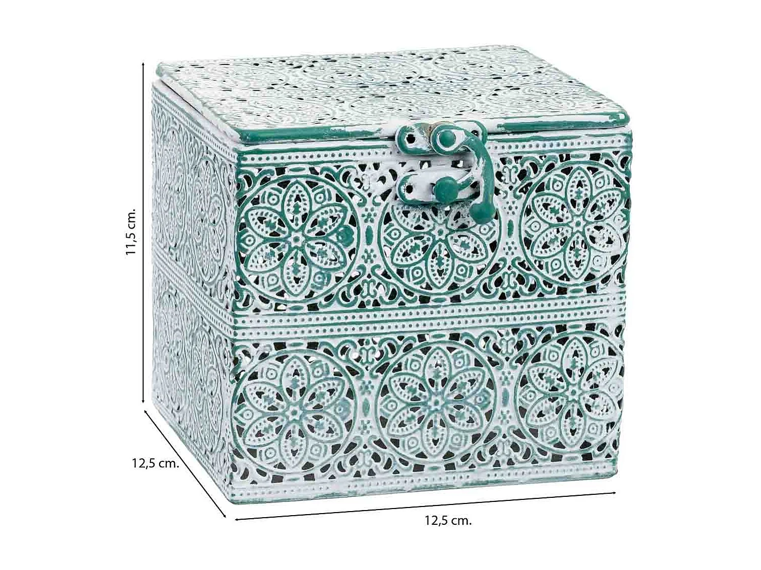 Boîte en métal vert 12.5x12.5x11.5h cm (hauteur)