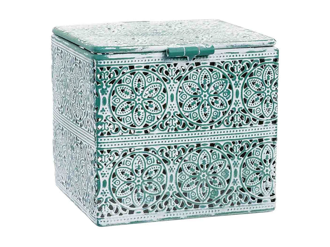 Boîte en métal vert 12.5x12.5x11.5h cm (hauteur)