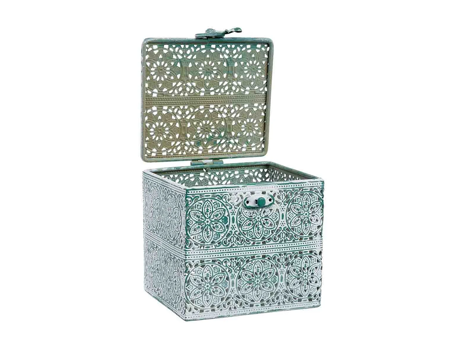 Boîte en métal vert 12.5x12.5x11.5h cm (hauteur)