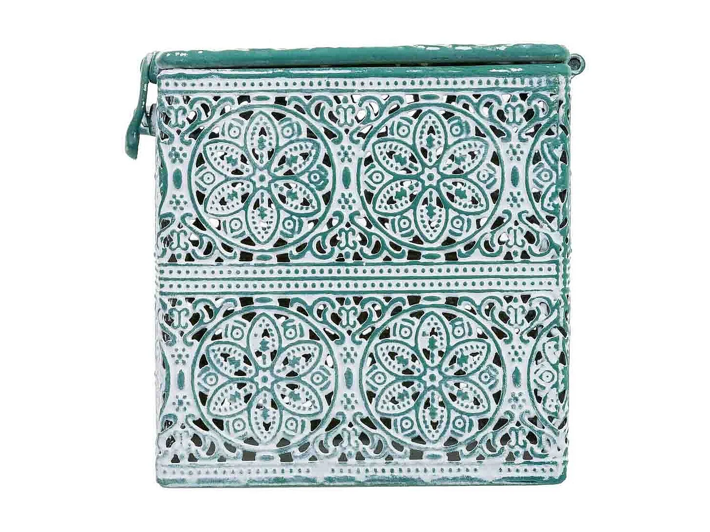 Boîte en métal vert 12.5x12.5x11.5h cm (hauteur)