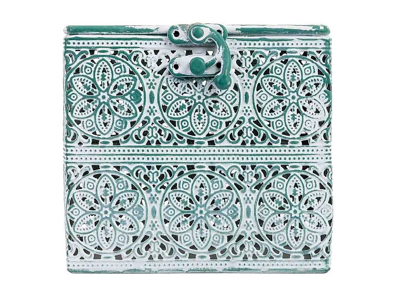 Boîte en métal vert 12.5x12.5x11.5h cm (hauteur)