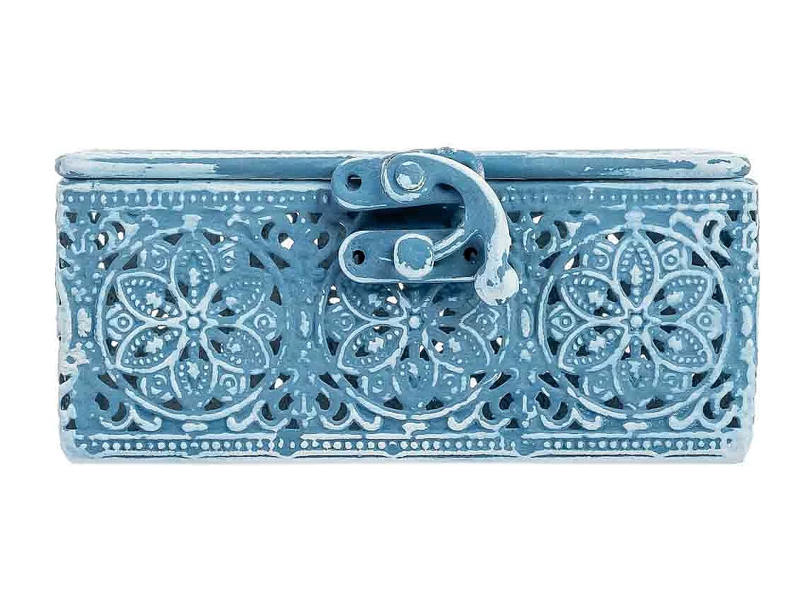 Boîte métallique bleue 12.5x12.5x6h cm (hauteur)