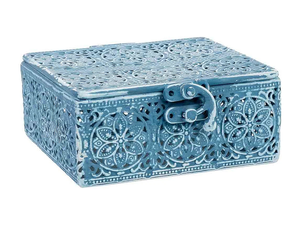 Boîte métallique bleue 12.5x12.5x6h cm (hauteur)