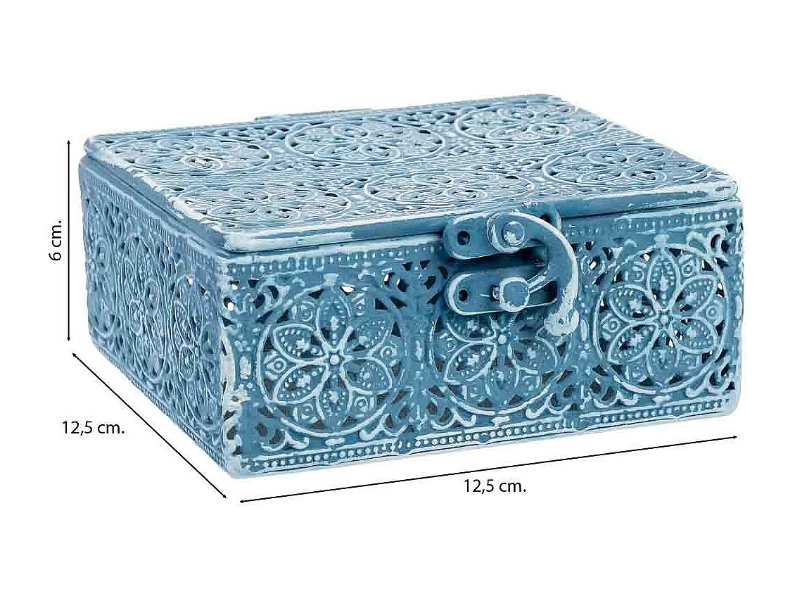 Boîte métallique bleue 12.5x12.5x6h cm (hauteur)