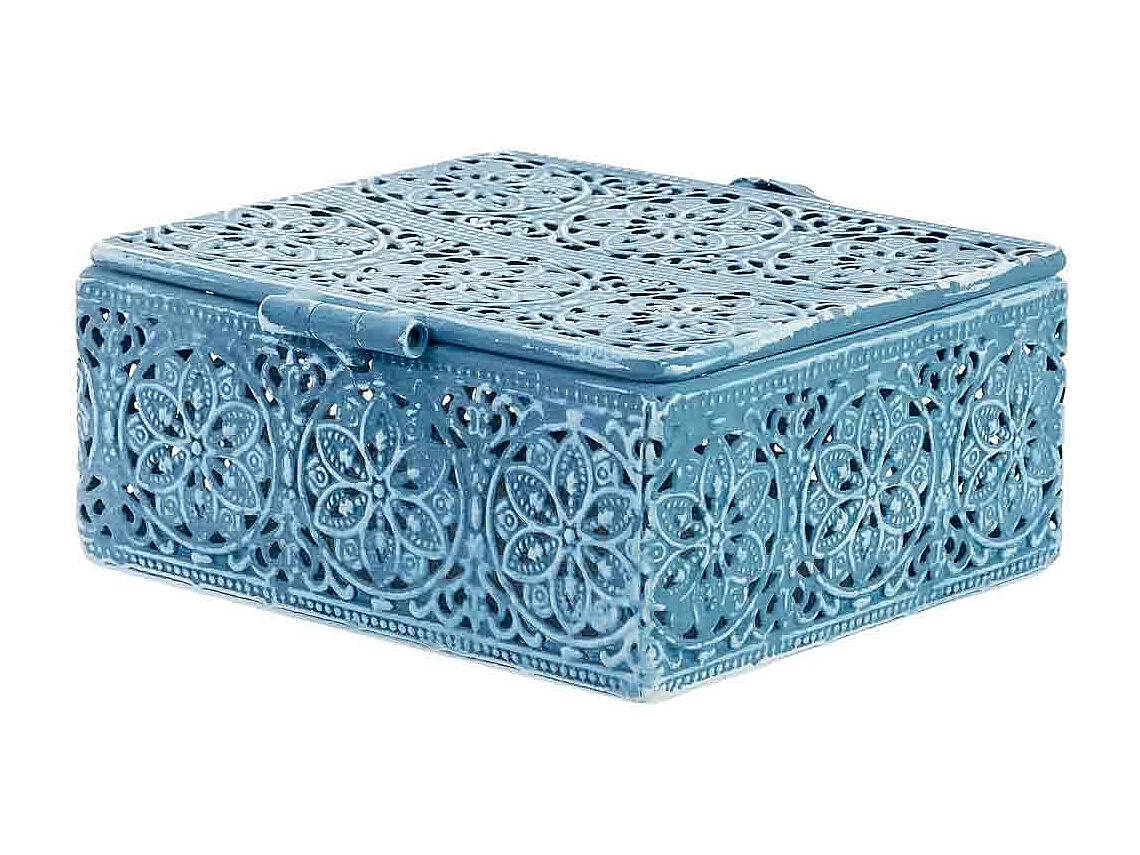 Boîte métallique bleue 12.5x12.5x6h cm (hauteur)
