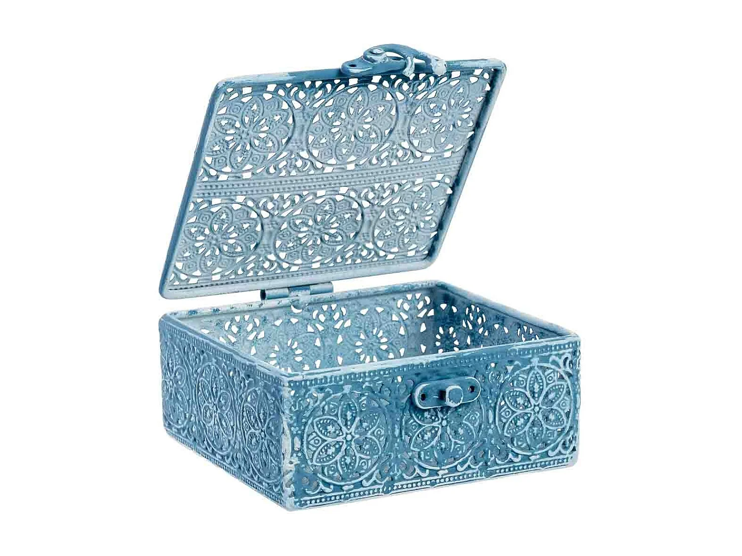 Boîte métallique bleue 12.5x12.5x6h cm (hauteur)