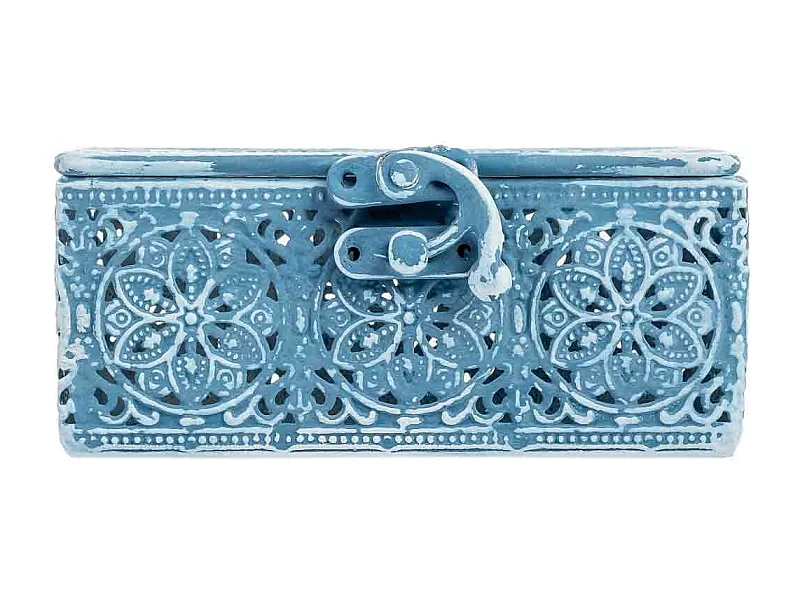 Boîte métallique bleue 12.5x12.5x6h cm (hauteur)