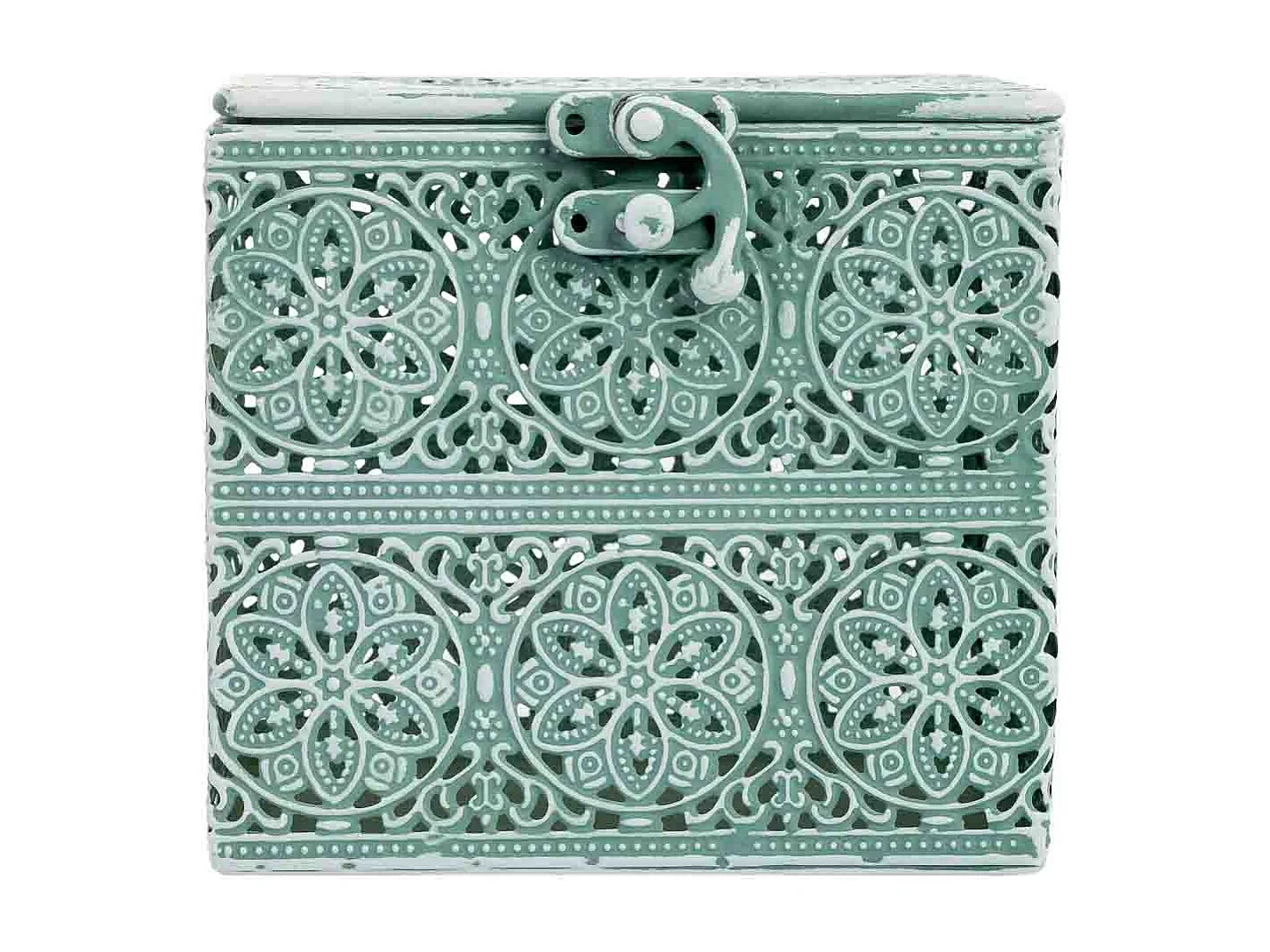 Boîte en métal vert 12.5x12.5x11.5h cm (hauteur)