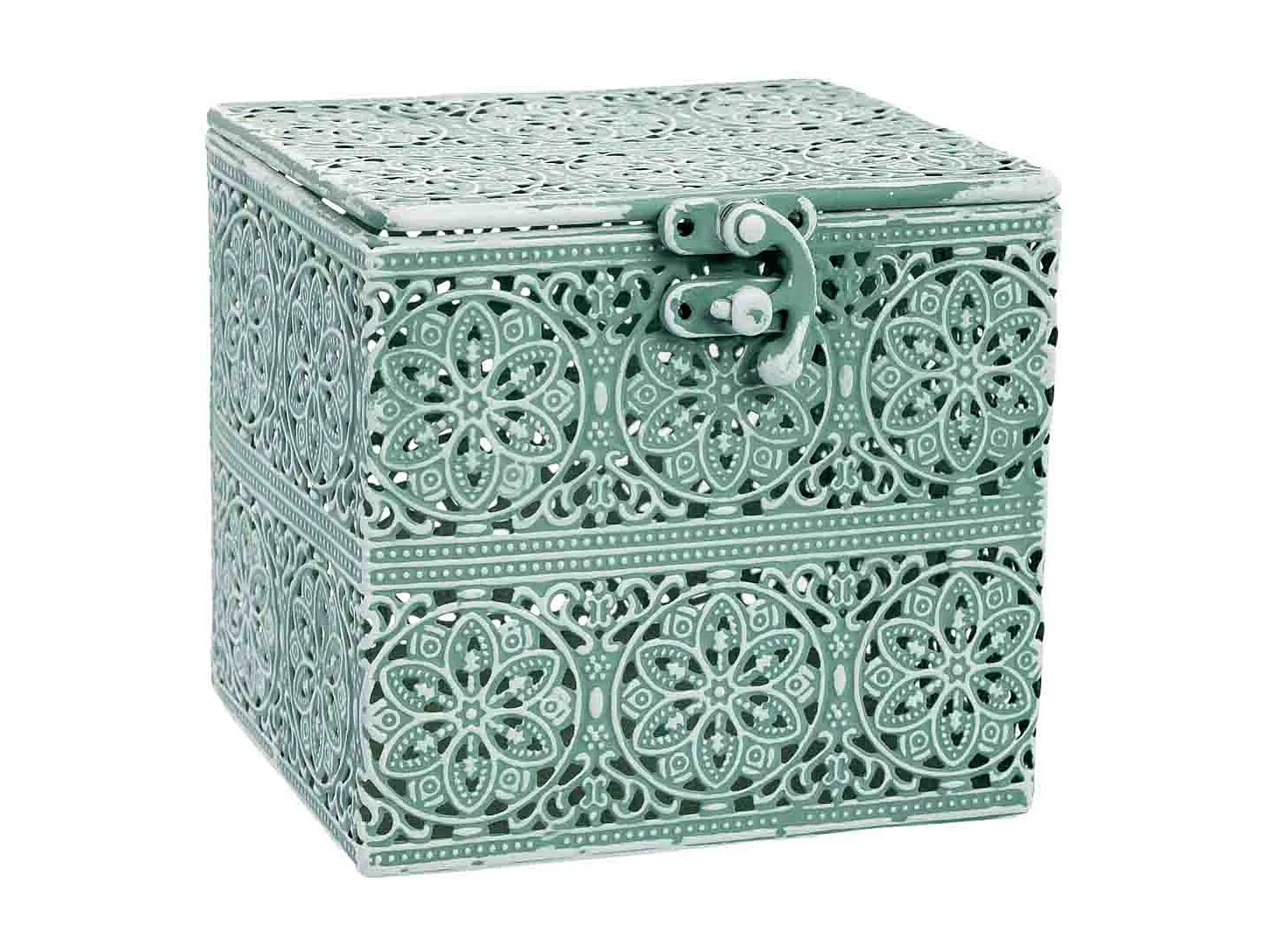 Boîte en métal vert 12.5x12.5x11.5h cm (hauteur)