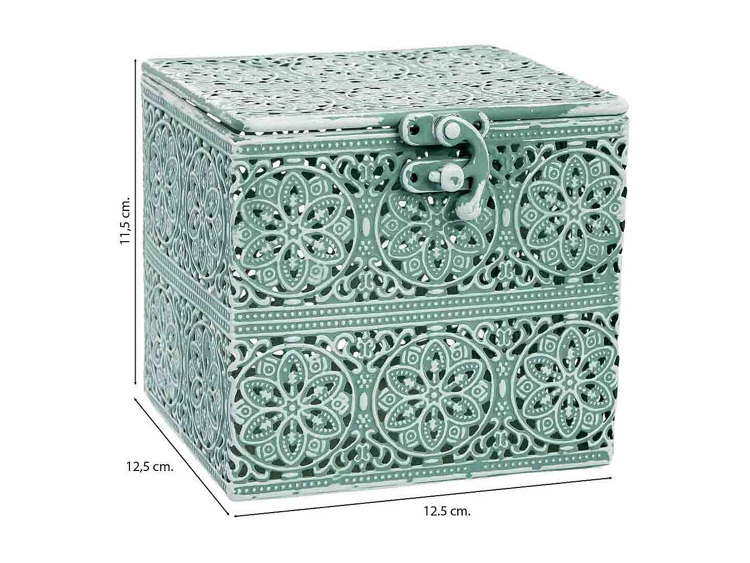 Boîte en métal vert 12.5x12.5x11.5h cm (hauteur)