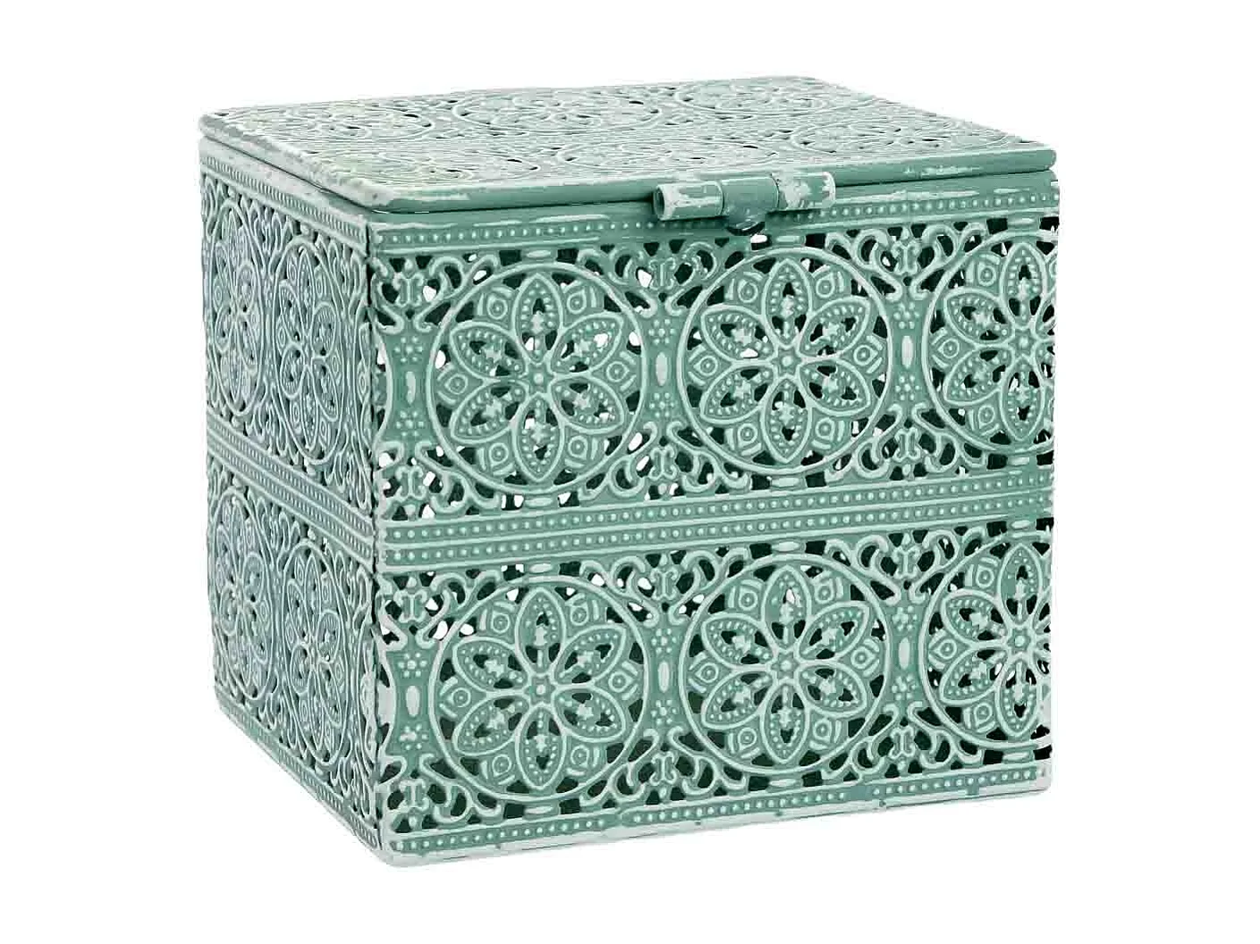 Boîte en métal vert 12.5x12.5x11.5h cm (hauteur)