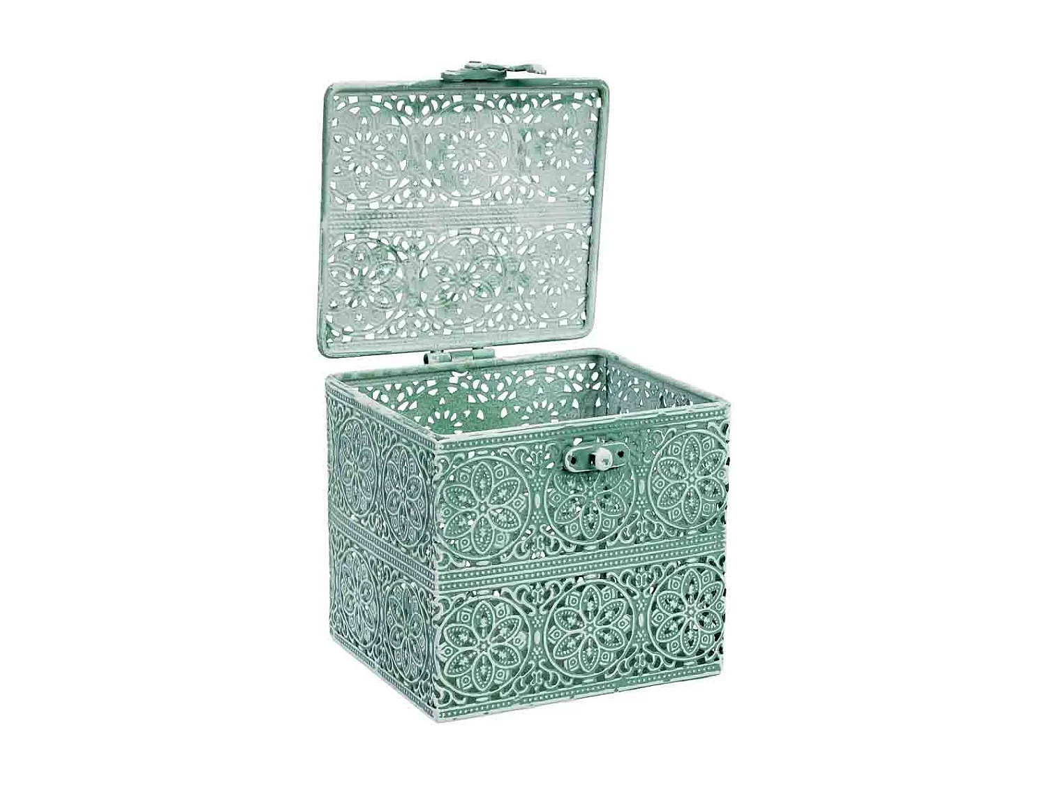 Boîte en métal vert 12.5x12.5x11.5h cm (hauteur)