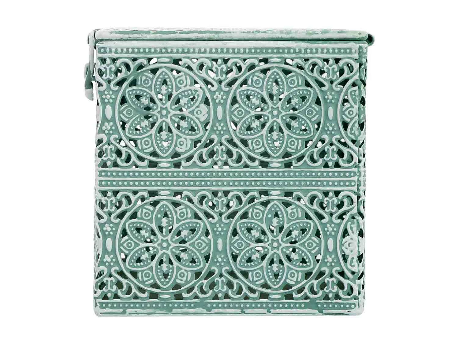 Boîte en métal vert 12.5x12.5x11.5h cm (hauteur)