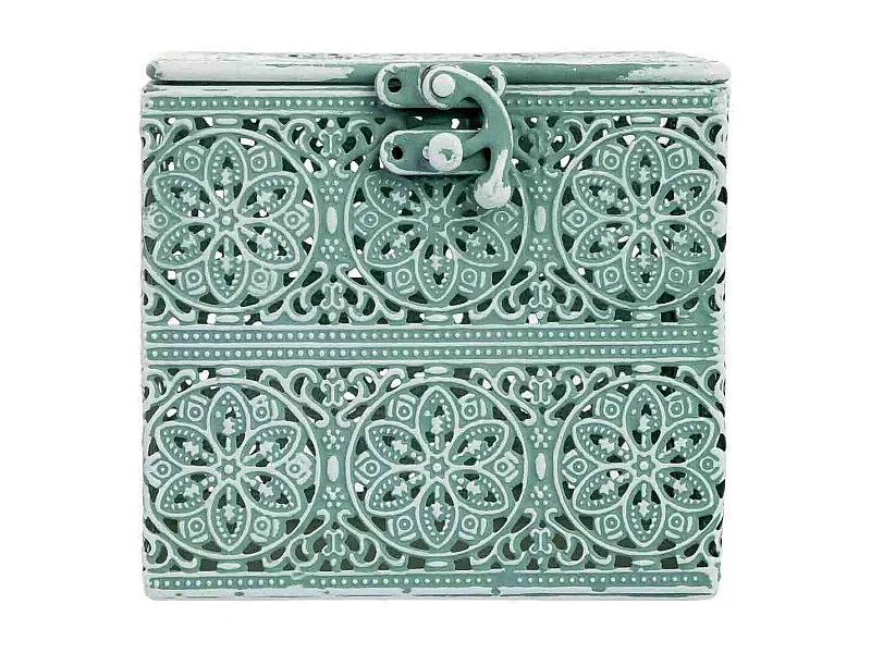 Boîte en métal vert 12.5x12.5x11.5h cm (hauteur)