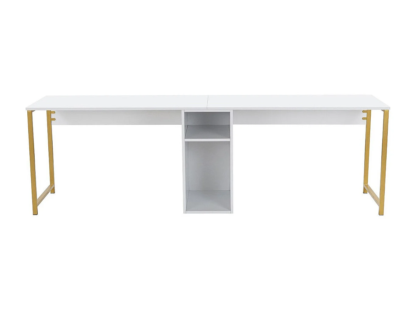 Bureau double avec rangement central blanc, piètement doré 240 cm - Orsa