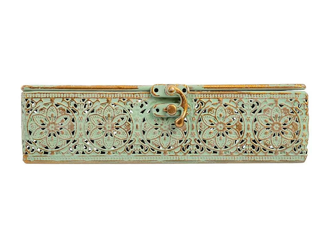 Boîte en métal vert 20.5x12.5x6h cm (hauteur)